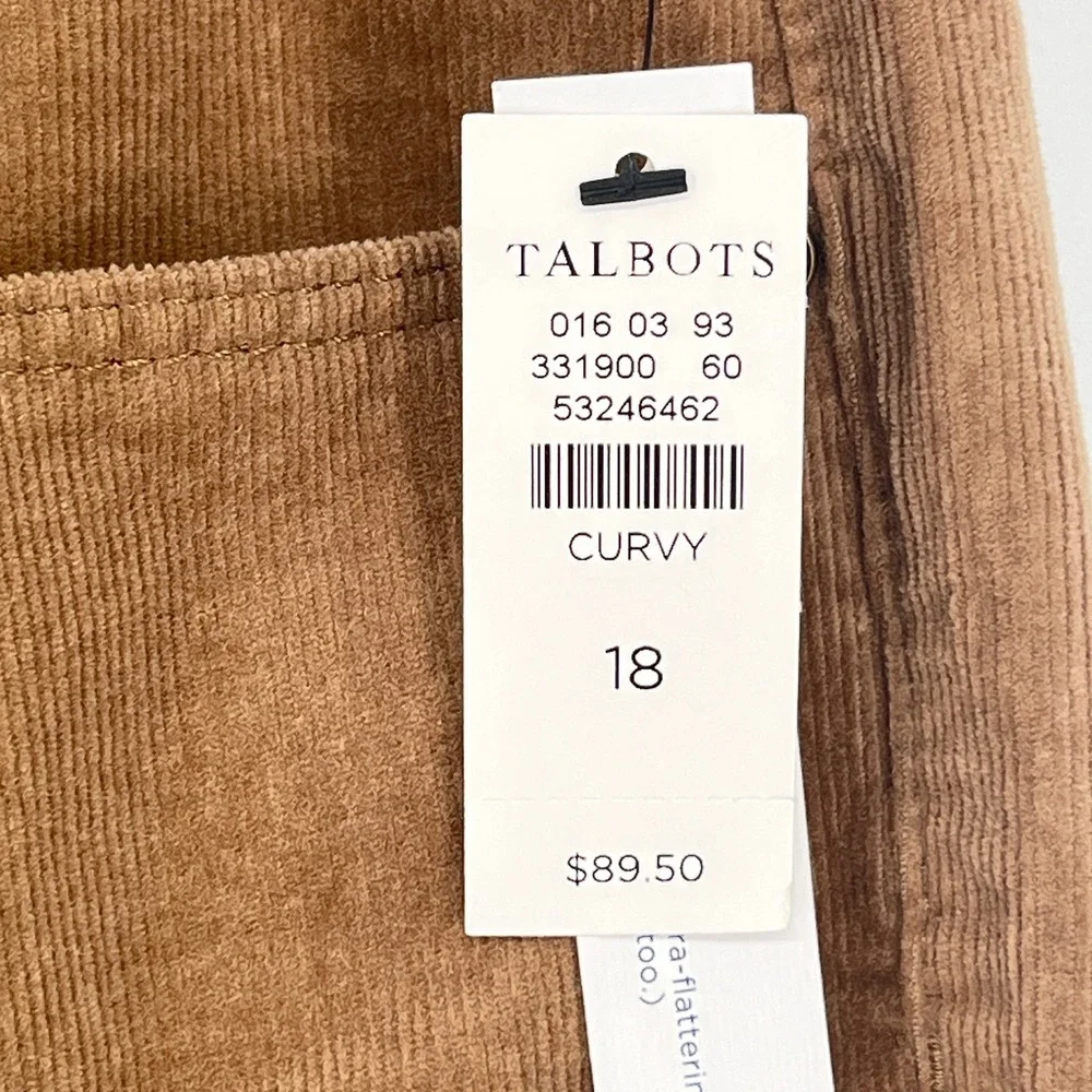 NWT Talbots Slimming Corduroy Pants‎ Camel High Waist Straight Leg 18 Preppy